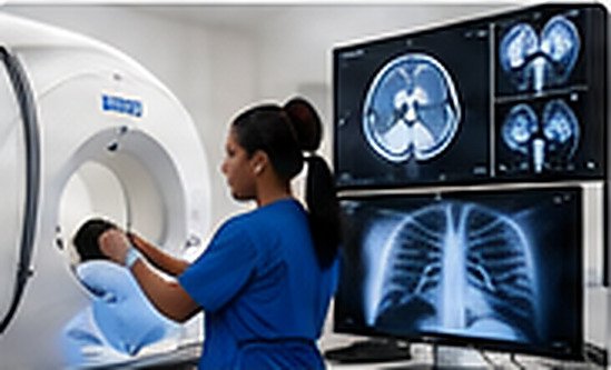 A patient undergoing a CT scan at Excellia Radiology